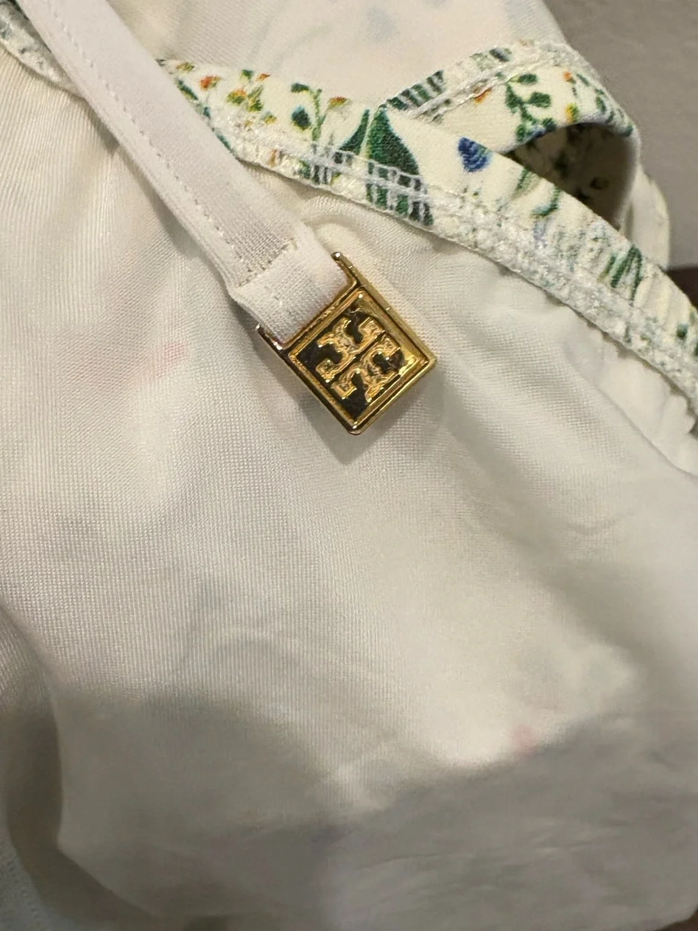 Tory Burch Cream Floral Bikini Bottoms with Gold Hardware Size Small